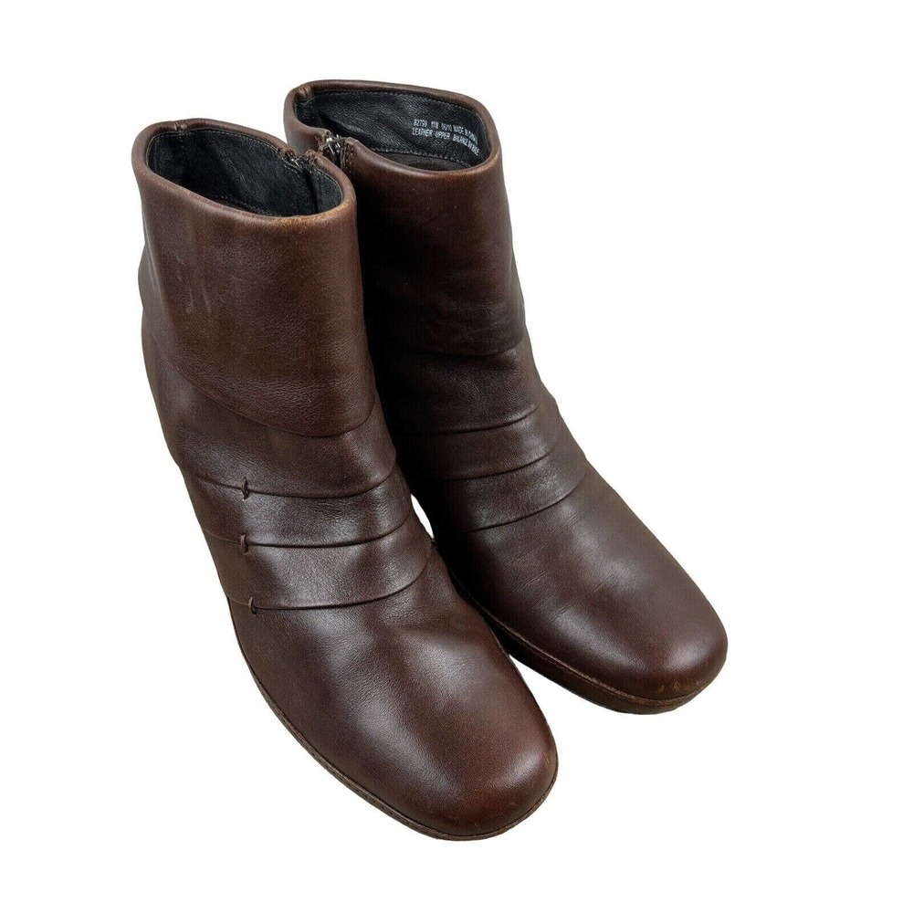 CLARKS Artisan Brown Leather Pleated Side Zip Ankle Bootie 82799 Size 11W